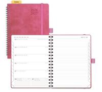 POPRUN Agenda 2026 2027 Semainier avec Page de Note D'Août 2026 à Déc 2027 | Planner Scolaire Moyen 22 x 16,5 cm,Couverture Souple Spirale,Onglets Mensuels,Papier 80g/m²,Règle signet,Magenta