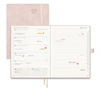 POPRUN Agenda 2026 2027 Semainier avec Pages de Notes,22 x 16,5 cm D'Août 2026 à Déc 2027 Scolaire - Couverture Souple en PU Cuir，Onglets Mensuels，Papier 80g/m²,2 Signets ruban，Rose