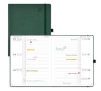 POPRUN Agenda 2026 2027 Semainier Disposition Horizontale 26,5 x 21,5 cm | D'Août 2026 à Déc 2027,17 Mois Planner Scolaire,Couverture Rigide,2 Sigent Ruban,Papier 80g/m², Vert Forêt