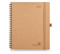 POPRUN Agenda 2027 Semainier Vertical Format Grand(25,9 x 21,2cm) | Couverture Rigide Sprirale en Matériau Recyclé,Jan 2027-Déc 2027 (12 Mois),Avec Règle Signet,Papier Recyclé 80 g/m²,Désert