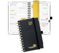 POPRUN Agenda de Poche 2026 2027 A6 Semainier 16x10,5cm,Août 2026-Déc 2027 | Petit Planner Scolaire 17 Mois avec Couverture Rigide Spirale,Avec règle signet,Papier 80g/m²,Noir