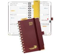 POPRUN Agenda de Poche 2026 2027 A6 Semainier 16x10,5cm,Août 2026-Déc 2027 | Petit Planner Scolaire 17 Mois avec Couverture Rigide Spirale,Avec règle signet,Papier 80g/m²,Rouge Bourgogne