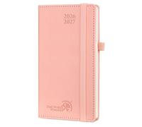 POPRUN Agenda de Poche 2026 2027 Semainier 16,5 x 9 cm,Août 2026-Déc 2027 | 17 Mois Petit Planner Scolaire,Couverture Rigide en PU Cuir avec Intervalle Horaire,Papier 70g/m²,Rose