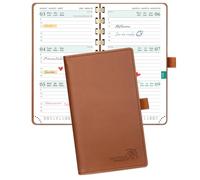 POPRUN Agenda de Poche 2026 2027 Semainier 16,5 x 9 cm,Août 2026-Déc 2027 | Petit Planner Scolaire 17 Mois avec Couverture Souple Spirale,Fente Pour Carte,Papier 80g/m²,Marron