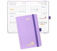 POPRUN Agenda de Poche 2026 A6 Semainier 16 x 10,5 cm | Couverture Rigide,Petit Agenda,D'Jan 2026 à Déc 2026,12 Mois,Avec signet à 2 rubans,Papier 100 g/m²,Violet