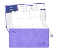 POPRUN Agenda scolaire de poche 2026-2027, affichage mensuel, 17,5 x 8 cm, format mince (18 mois: juillet 26 - décembre 27), planificateur mensuel pour sac, cuir PU (lilas)