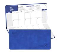 POPRUN Agenda scolaire de poche 2026-2027, affichage mensuel, 17,5 x 8 cm, format mince (18 mois: juillet 26 - décembre 27), planificateur mensuel pour sac, cuir PU (bleu royal)