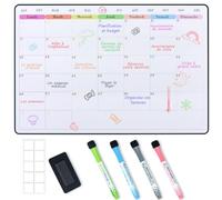 POPRUN Calendrier Magnétique Tableau Blanc pour Frigo 42x28CM, Planning Mensuel Effaçable, Planificateur Familial pour Tâches et Menus