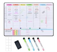 POPRUN Tableau Blanc Effaçable Magnétique 42×28 cm, Calendrier Magnetique Frigo, Planning Semaine et Organisateur Hebdomadaire pour Tâches, Menus et Planificateur de Repas - en Français