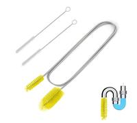 POPSKEETER Kit Brosse de Nettoyage de canalisations avec Double tête (2 m) + 2 brosses de Tuyau (20 cm) - Brosse d'évacuation Flexible pour tuyaux, drains, Aquarium et Maison (Jaune)