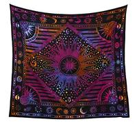 Popular Handicrafts Tapisserie murale à suspendre Hippie Soleil et Lune brûlant Méditation Bohème Hippie Psychédélique Motif indien Couvre-lit 140 x 150 cm Multicolore Tie Dye