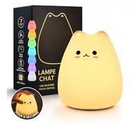 POPY - Veilleuse Chat Portable pour Bébé en Silicone, 7 LED Multicolores, Lampe Tactile, Cadeau d'Anniversaire pour Enfants