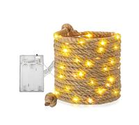 popyes Guirlande Lumineuse en Corde de Chanvre, Corde Décorative avec Lampes LED Blanc Chaud, Corde Lumineuse Solaire 8 Modes Éclairage de Noël pour Cheminée, Poteau et Arbre (10M à Piles)