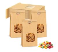 poraceous 25 Pièces Sacs en Papier Kraft, Sachet Kraft Alimentaire, Résistant à L'huile Sachets en Papier avec Fenetre, Sac Papiers avec Fenetre, Sacs de Boulangerie avec Autocollants, Sachet Craft