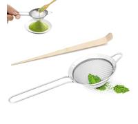 poraceous Passoires à Mailles Fines, Petite Passoire à Thé, Petit Tamis de Cuisine, Filtre à Thé en Acier Inoxydable, Tamis à Matcha avec Cuillère à Matcha en Bambou, pour Cocktail Jus et Café