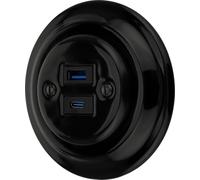 Porcelaine encastrée Rétro USB-A I USB-C Prise double I PR1 noir