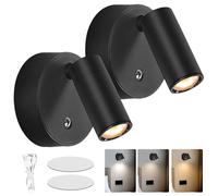 PORFOYO 2 Pièces Lampe Murale LED Intérieure, Lampe Murale Rechargeable par USB avec 3 Modes de Couleur, Dimmable Sans Palier, Pivotante à 360°, Lampe de Lecture Murale, Lampe de Chevet LED