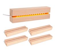 PORFOYO 4 Pièces Socle Lumineux LED Bois, Base D'Éclairage En Bois Pour Acrylique, Cristal, Verre (15cm, Couleur Chaude)