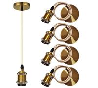PORFOYO 4 Pièces Suspension Luminaire Vintage Support de Lampe E27 Douille Ampoule avec Câble 100 cm Aluminium Doré Vintage pour Éclairage Salon Café Bar