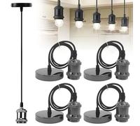 PORFOYO 4 Pièces Suspension Luminaire Vintage Support de Lampe E27 Douille Ampoule avec Câble 100cm Aluminium Noir Classique