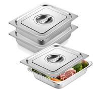 PORFOYO Bac Inox 3 Plateaux Inox Professionnels avec Couvercles (17.5x16.6x10 cm), Bac Gastronorme GN 1/2 pour Restauration,Cuisin,Buffet, Conteneurs Alimentaires Empilables