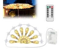 PORFOYO Éclairage de parasol, guirlande lumineuse LED, 104 LED, 8 modes, pour parasol, terrasse, parapluie avec télécommande, fonctionne avec piles