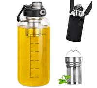 PORFOYO Gourde en verre 1,5 l - Bouteille d'eau en verre borosilicate avec infuseur à thé, bouchon anti-fuite, deux options de boisson, idéale pour le thé et les déplacements