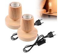 PORFOYO Holzsockel Kleine Tischlampe, Eu-Plug Holzsockel, Holz Tischlampe Mit E27 Fassung, Eiche, Lampe Mit Schalter Für Schlafzimmer, Wohnzimmer Oder Büro, Bar, Café (Ohne Glühbirne)