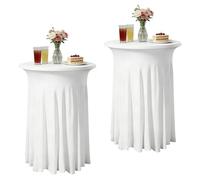 PORFOYO Housse pour Table Haute: Lot De 2 110x80cm Housse Mange Debout, Nappe De Cocktail avec Jupe pour Fêtes Décoration Intérieur Extérieur Anniversaire Mariage Halloween Bar Bistro (Blanc)