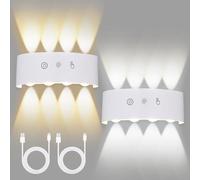PORFOYO Lot de 2 appliques murales d'intérieur à batterie avec détecteur de mouvement - 8 W - Applique murale LED pour intérieur - 3 modes de couleur et intensité variable - Pour chambre à coucher