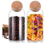 PORFOYO Lot de 2 bocaux en verre transparent de 800 ml avec couvercle sphérique en bois - Pour grains de café - Bocal de conservation avec couvercle en bois