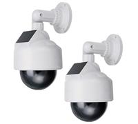 PORFOYO Lot de 2 caméras dôme factices, caméra factice en plastique ABS, étanche IP65, fonctionnement solaire et pile AA, caméra de surveillance orientable à 180°, caméra Speed Dome, pour intérieur et