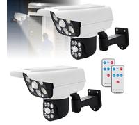 PORFOYO Lot de 2 caméras factices extérieures avec lumière, fausse caméra de surveillance solaire, rotative à 360°, avec télécommande, fausse caméra de sécurité CCTV pour extérieur