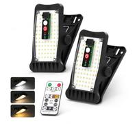 PORFOYO Lot De 2 Lampes Solaires Extérieur à Clipser: Lampes Solaires Extérieures Avec Détecteur, 70 LED 3 Couleur Eclairage, Projecteur Solaire étanche Pour Clôture, Cour, Garage, Camping