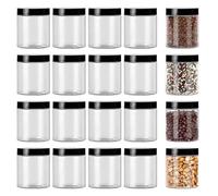 PORFOYO Lot de 20 bocaux en plastique, Set de bocaux de conservation 120 ml, Bocaux en plastique avec couvercles, Bocaux de conservation transparents pour épices, céréales, bonbons