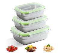 PORFOYO Lot de 3 boîtes à bento en acier inoxydable - Anti-fuite - 350 ml + 850 ml + 1800 ml - Pour soupe, salade et restes (vert)