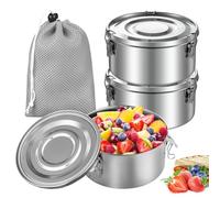 PORFOYO Lot de 3 boîtes à déjeuner en acier inoxydable - 360 ml - Anti-fuite - En acier inoxydable - Pour enfants - Avec couvercle - Pour fruits, céréales et épices