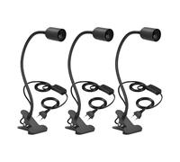 PORFOYO Lot de 3 douilles E27 avec clip - Lampe à pince E27 réglable à 360° - Avec prise et câble de 120 cm - Pour animaux, plantes en croissance - Lampe de table (sans ampoule)