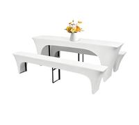PORFOYO Lot De 3 Housses Élastiques pour Table À Bière 220 X 50 X 70 Cm, Housses pour Tente À Bière pour Banc À Bière De Table À Bière Élastiques 50 Cm, Blanc