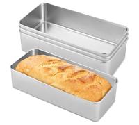 PORFOYO Lot de 4 moules à pain rectangulaires en acier inoxydable - 33 x 15 x 6,5 cm - Grand moule pour pain et gâteau - Passe au lave-vaisselle