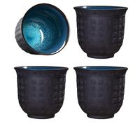 PORFOYO Lot De 4 Tasses à Thé Japonaise En Céramique: Mug Sans Anse Japonaise En Céramique Avec Relief Sutra Du Cœur Tasse à the Chinoise Vintage Pour Maison, Saké, Bureau, Cadeaux