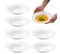 PORFOYO Lot de 6 assiettes à pâtes, assiettes plates, assiettes creuses, en plastique profond, grandes profondes, réutilisables, assiettes de camping, rondes, assiettes creuses pour RV, fête
