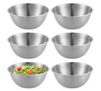 PORFOYO Lot De 6 Cul De Poule Inox, 1200 Ml Bols En Acier Inoxydable, Ø 19,5 Cm Saladiers En Acier Inoxydable, Bols Ronds En Avec Marques De Mesure, Saladier Inox Pour Salade, Collations