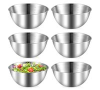 PORFOYO Lot de 6 saladiers en acier inoxydable, Ø 19,3 cm, 1,2 l, saladiers en acier inoxydable, avec graduations pour bol à céréales, bol à sauce, bol à collation, bol de service