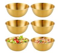 PORFOYO Lot de 6 saladiers en acier inoxydable, diamètre : 19,5 cm, saladiers, bols à salade, bols en acier inoxydable avec marqueurs de mesure pour bol à céréales, bol à sauce, bol à collation, bol