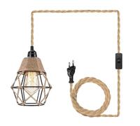PORFOYO Plafonnier avec prise, applique murale rétro attribut vintage corde de chanvre lampe suspendue lampe suspendue lampe suspendue lampe E27, câble de la lampe lampe suspendue