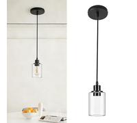 PORFOYO Suspension de Salle à Manger, Luminaire Suspendu Vintage Industriel E27 Noir, Abat-jour Gris Fumé, 1 Lumière pour Cuisine, Chambre, Hôtel (Ampoule Non Incluse)