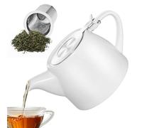 PORFOYO Théière avec infuseur à thé en céramique 500 ml avec infuseur amovible en acier inoxydable et céramique - Infuseur à mailles fines - Porcelaine pour profiter plus longtemps du thé (blanc)