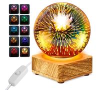 PORFOYO Veilleuse boule de cristal 3D, 9 cm, avec base en bois, lampe boule en verre avec socle en bois, cadeaux pour femmes, maman, enfants, petite amie