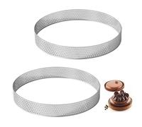 Porgeel Anneaux à Tarte 2 pièces Anneau à gâteau perforé Rond de 8 Pouces Anneaux de Cuisson en Acier Inoxydable antiadhésifs résistants la Chaleur moules résistants la Chaleur pour la Cuisson